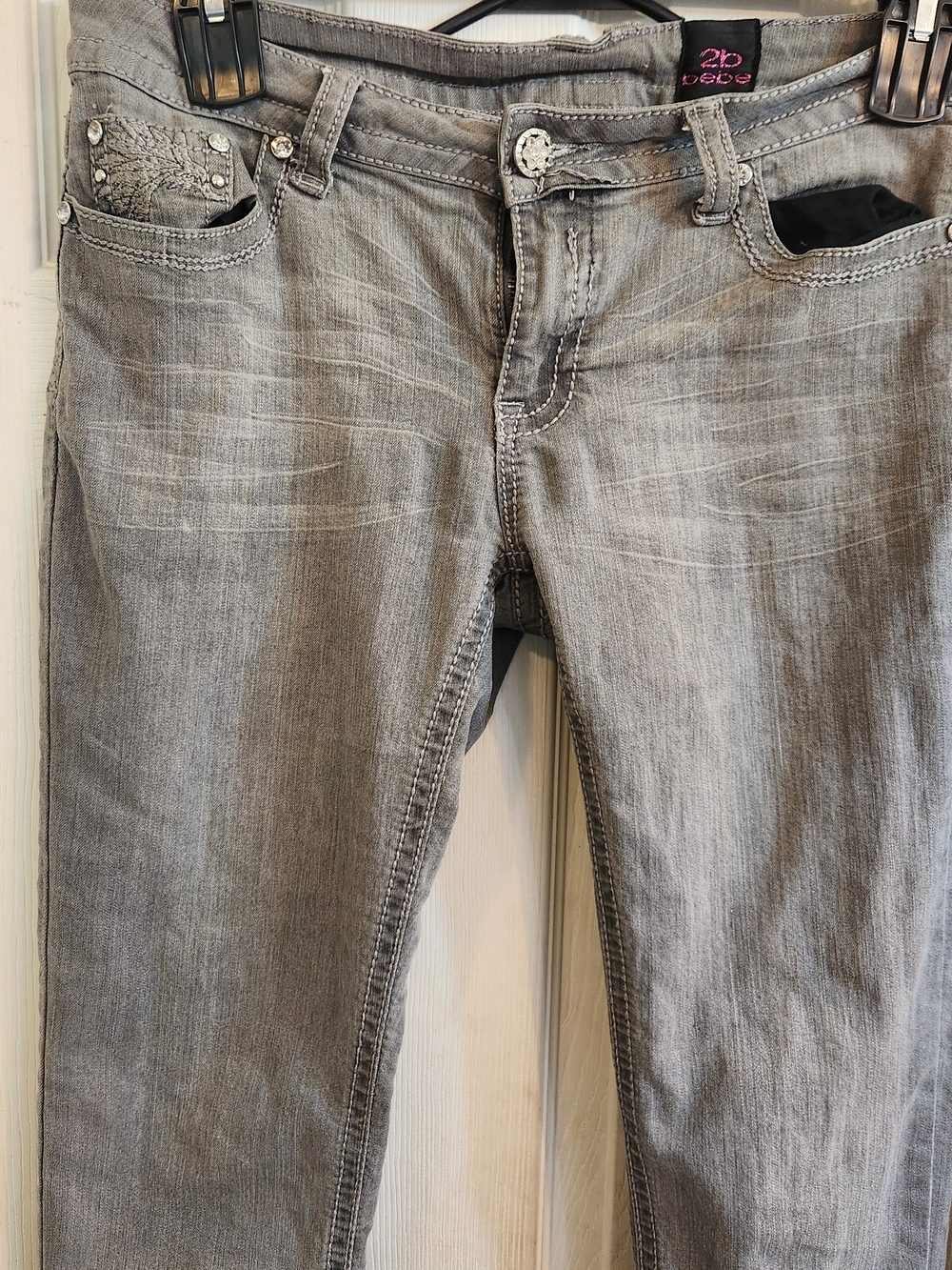 Bebe Slim Fit Gray Jeans with Embellished Pocket